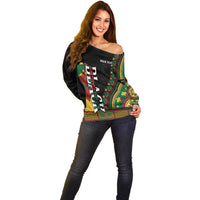 Custom Jundteenth Off Shoulder Sweater Black Jundteenth Freedom Africa Pattern - Wonder Print Shop
