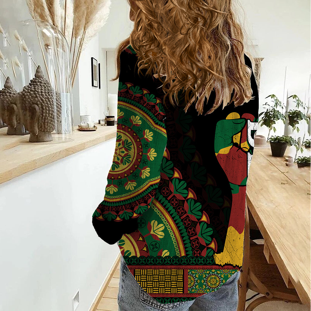 Custom Jundteenth Women Casual Shirt Black Jundteenth Freedom Africa Pattern - Wonder Print Shop