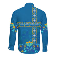 Sweden Long Sleeve Button Shirt Konungariket Sverige Scandinavian Pattern - Wonder Print Shop