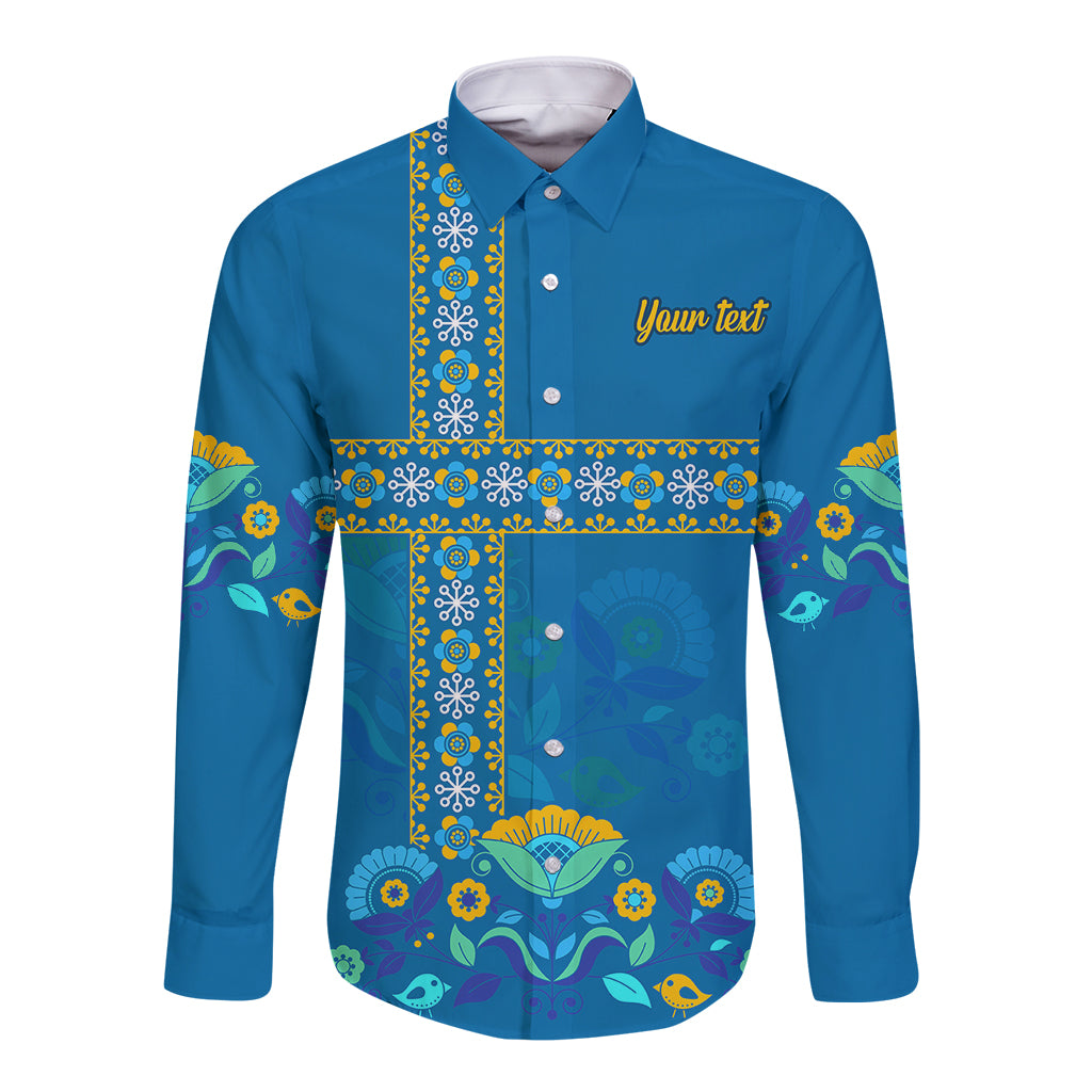 custom-sweden-long-sleeve-button-shirt-konungariket-sverige-scandinavian-pattern