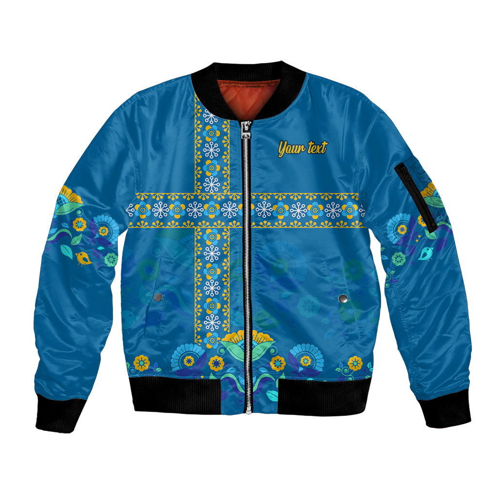 Custom Sweden Sleeve Zip Bomber Jacket Konungariket Sverige Scandinavian Pattern - Wonder Print Shop