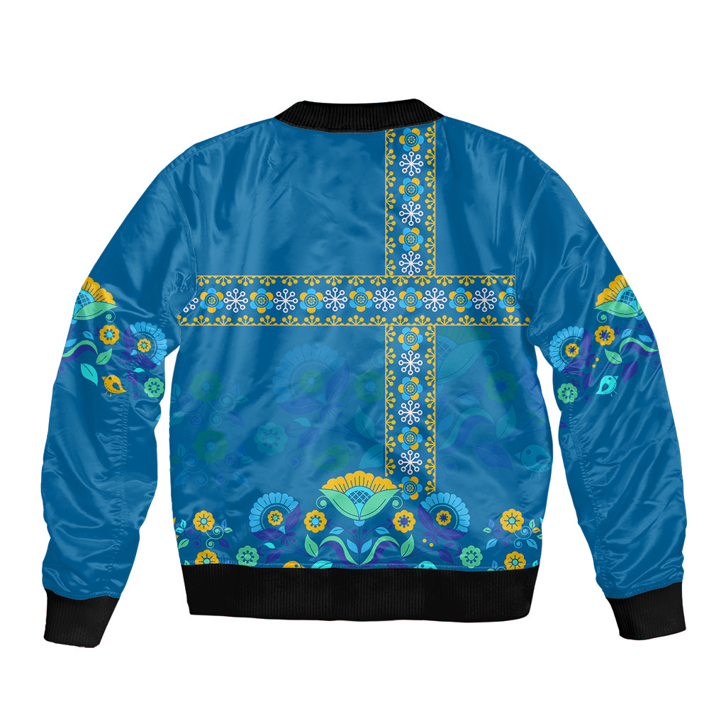 Custom Sweden Sleeve Zip Bomber Jacket Konungariket Sverige Scandinavian Pattern - Wonder Print Shop