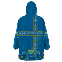 Custom Sweden Wearable Blanket Hoodie Konungariket Sverige Scandinavian Pattern - Wonder Print Shop