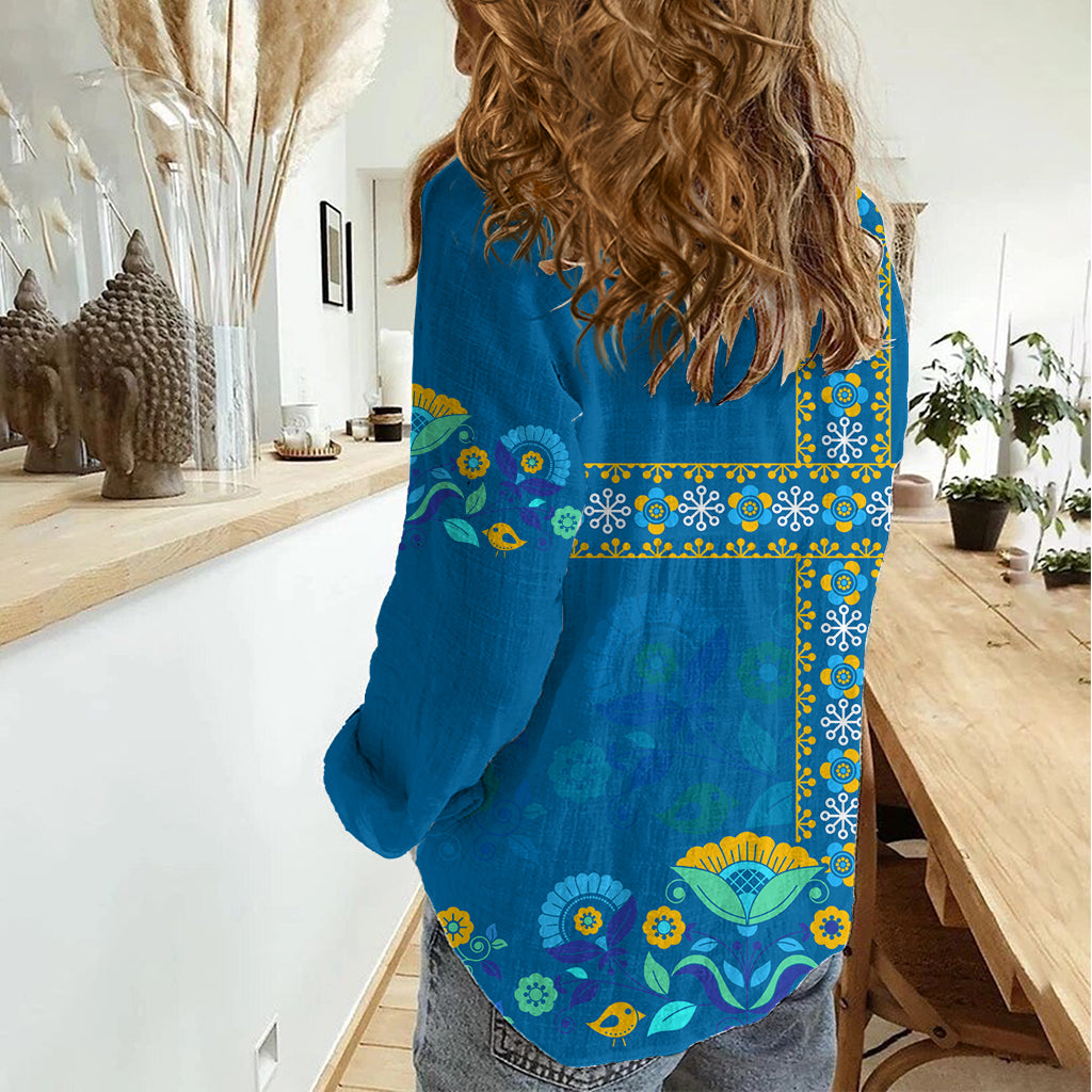 Custom Sweden Women Casual Shirt Konungariket Sverige Scandinavian Pattern - Wonder Print Shop