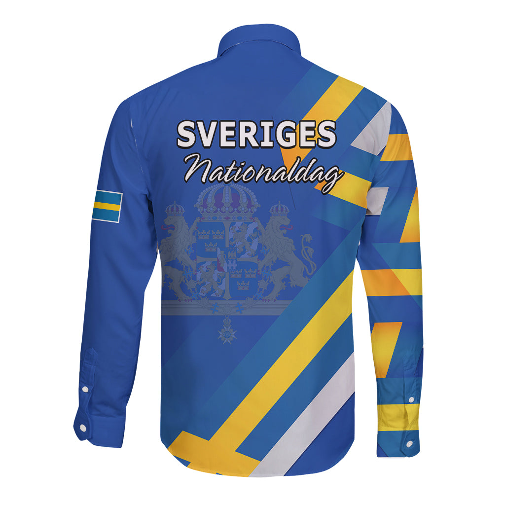 Sweden National Day Long Sleeve Button Shirt Sveriges Nationaldag Flag Style - Wonder Print Shop