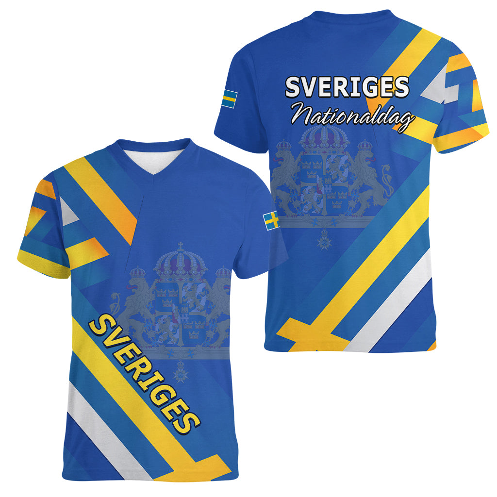 Sweden National Day Women V Neck T Shirt Sveriges Nationaldag Flag Style - Wonder Print Shop
