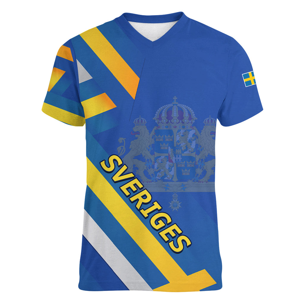 Custom Sweden National Day Women V Neck T Shirt Sveriges Nationaldag Flag Style - Wonder Print Shop