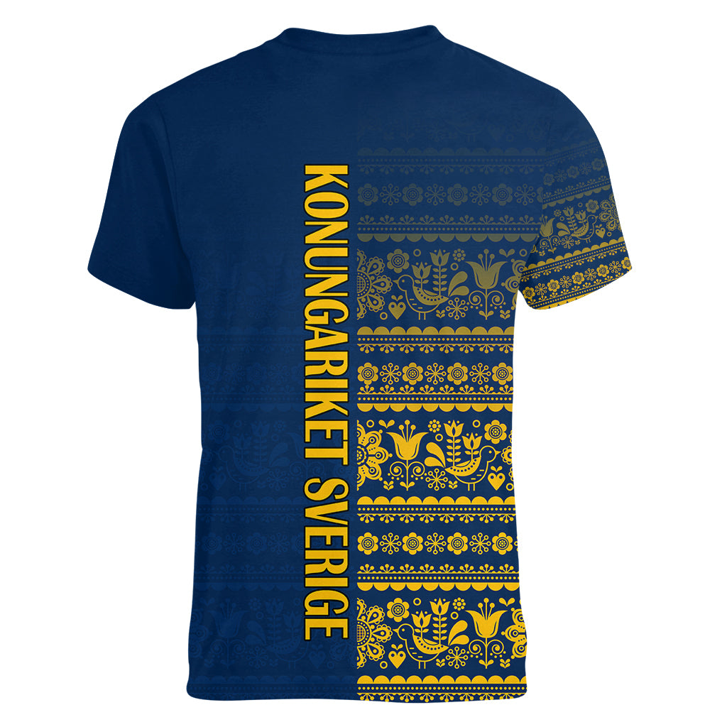 Sweden Tre Kronor Women V Neck T Shirt Sverige With Half Scandinavian Design - Wonder Print Shop