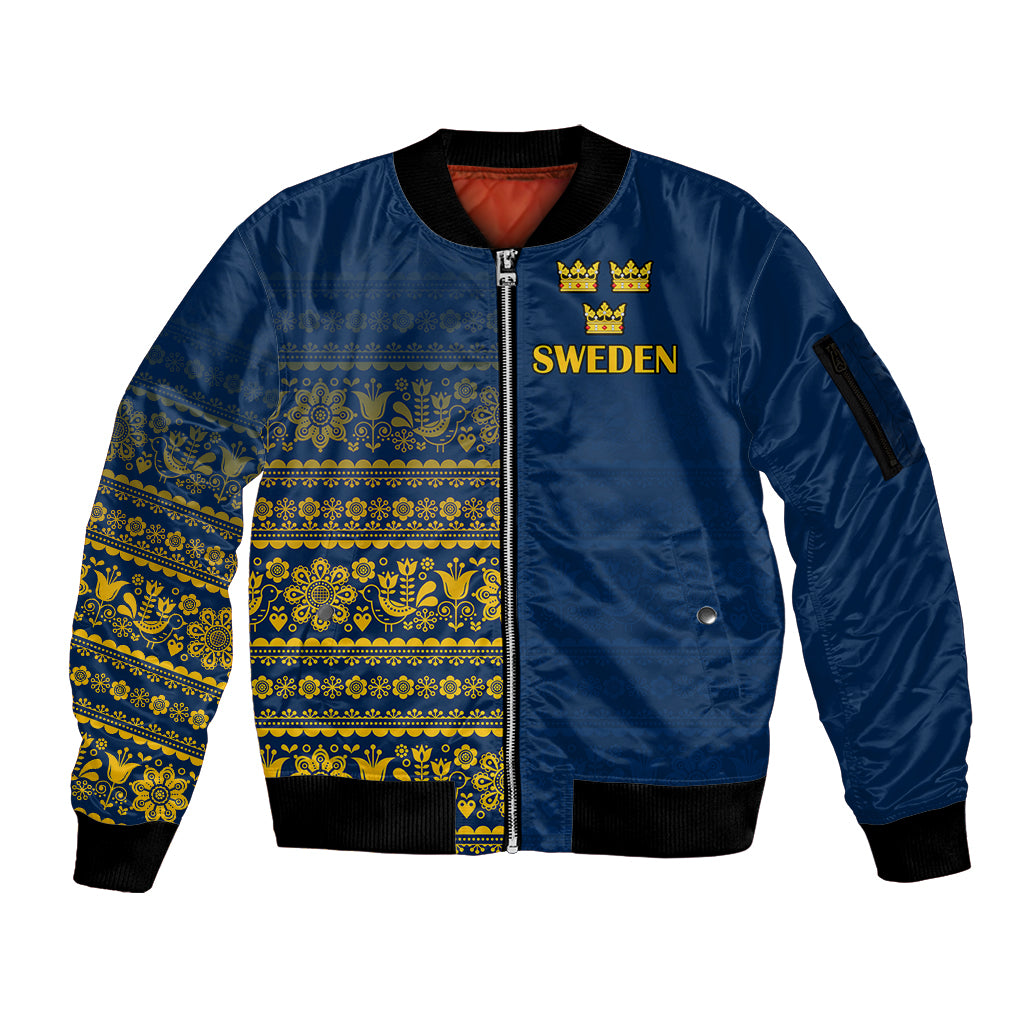 Custom Sweden Tre Kronor Sleeve Zip Bomber Jacket Sverige With Half Scandinavian Design - Wonder Print Shop