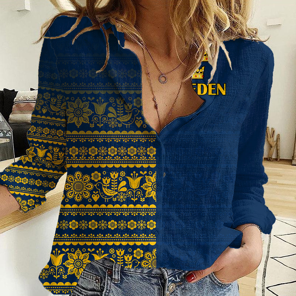Custom Sweden Tre Kronor Women Casual Shirt Sverige With Half Scandinavian Design - Wonder Print Shop