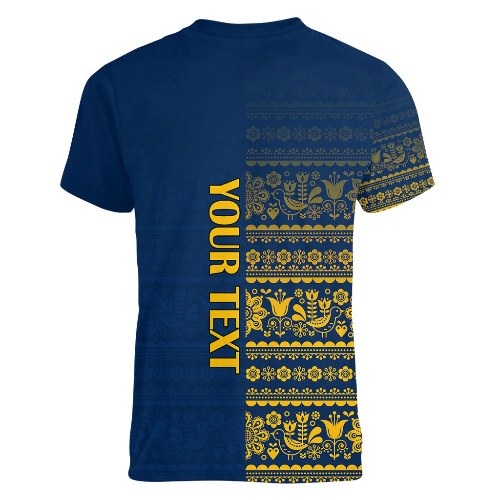 Custom Sweden Tre Kronor Women V Neck T Shirt Sverige With Half Scandinavian Design - Wonder Print Shop