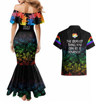 Canada LGBT History Month Couples Matching Mermaid Dress And Hawaiian Shirt Hugging Rainbow Maple Leaves LT9 - Wonder Print Shop