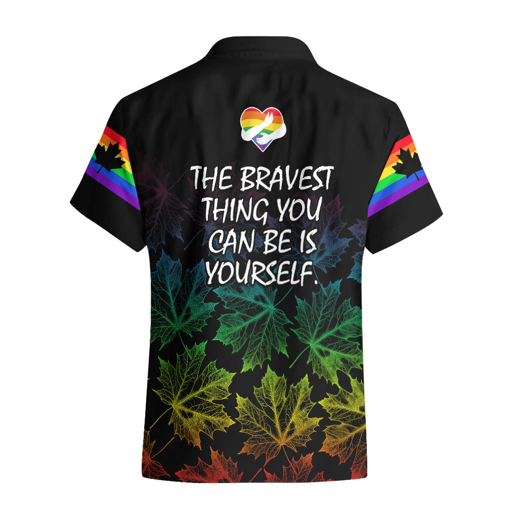 Canada LGBT History Month Hawaiian Shirt Hugging Rainbow Maple Leaves - Wonder Print Shop