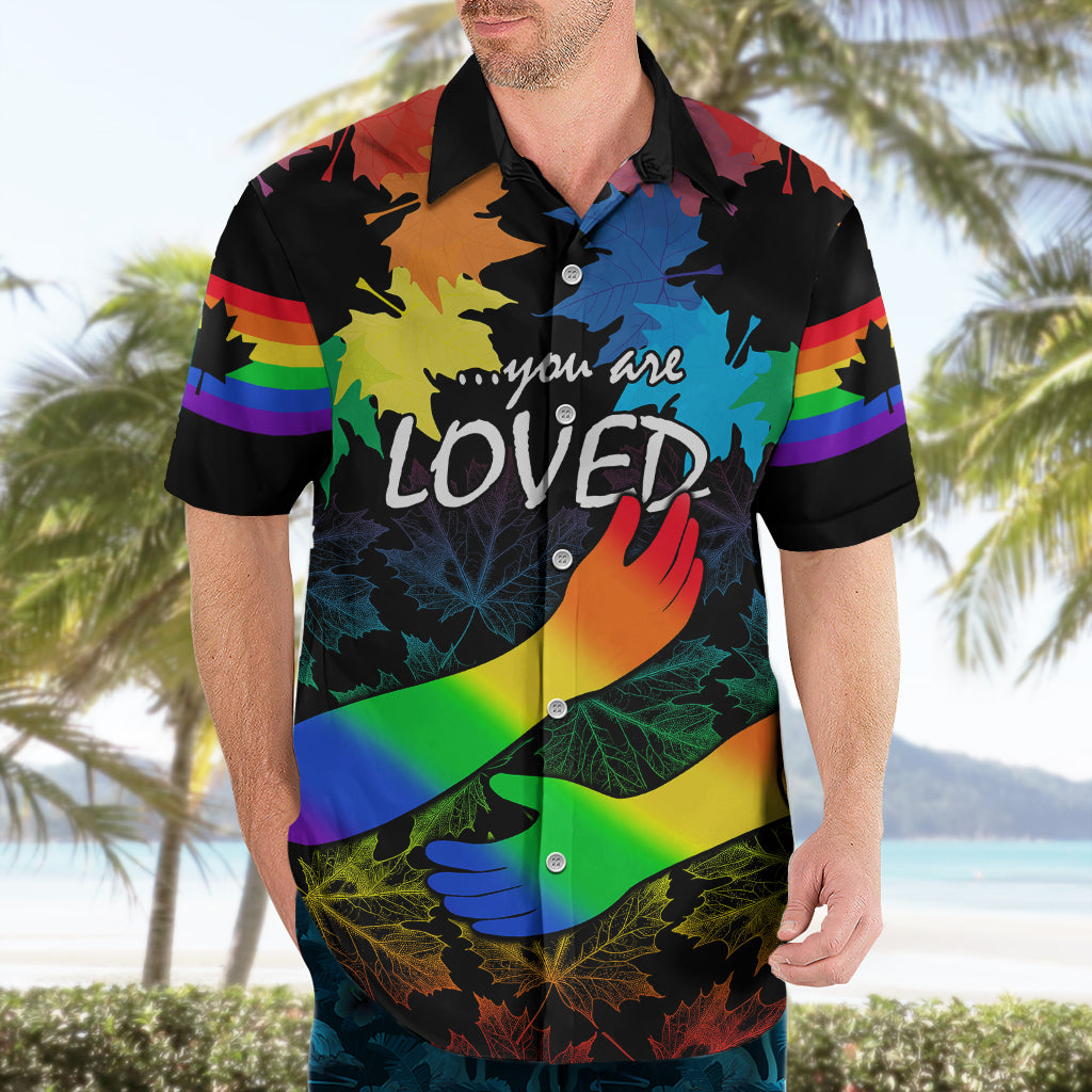 Canada LGBT History Month Hawaiian Shirt Hugging Rainbow Maple Leaves - Wonder Print Shop