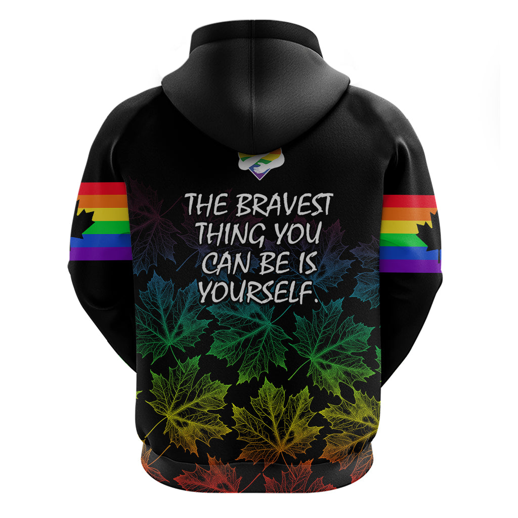Canada LGBT History Month Hoodie Hugging Rainbow Maple Leaves - Wonder Print Shop