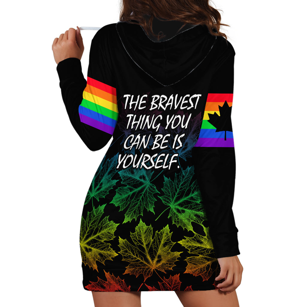 Canada LGBT History Month Hoodie Dress Hugging Rainbow Maple Leaves - Wonder Print Shop