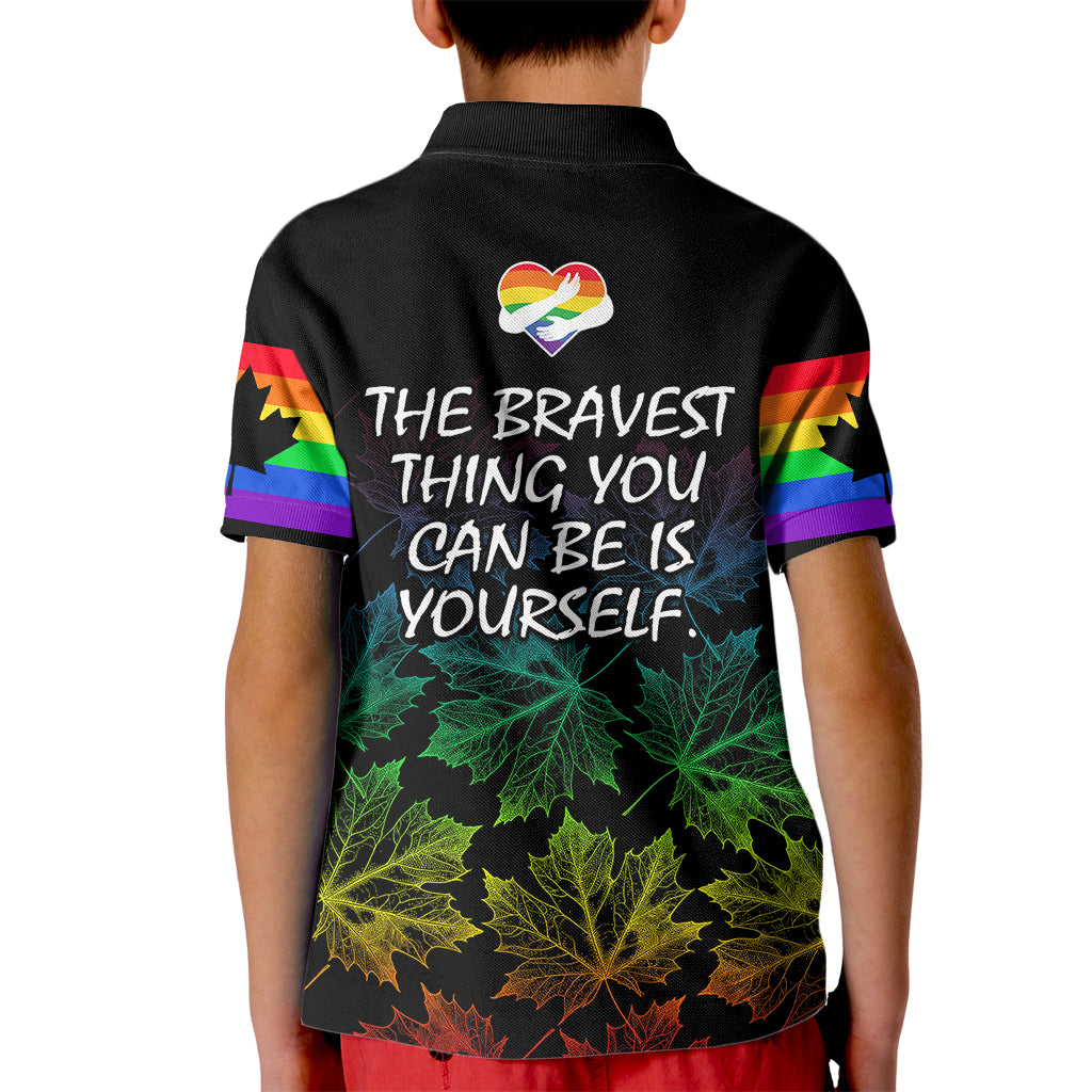 Canada LGBT History Month Kid Polo Shirt Hugging Rainbow Maple Leaves - Wonder Print Shop