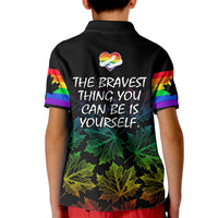 Canada LGBT History Month Kid Polo Shirt Hugging Rainbow Maple Leaves - Wonder Print Shop