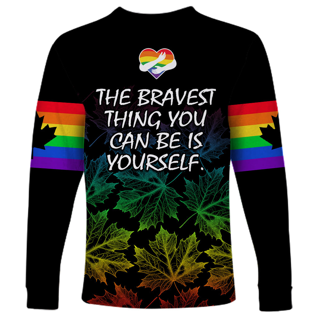 Canada LGBT History Month Long Sleeve Shirt Hugging Rainbow Maple Leaves - Wonder Print Shop