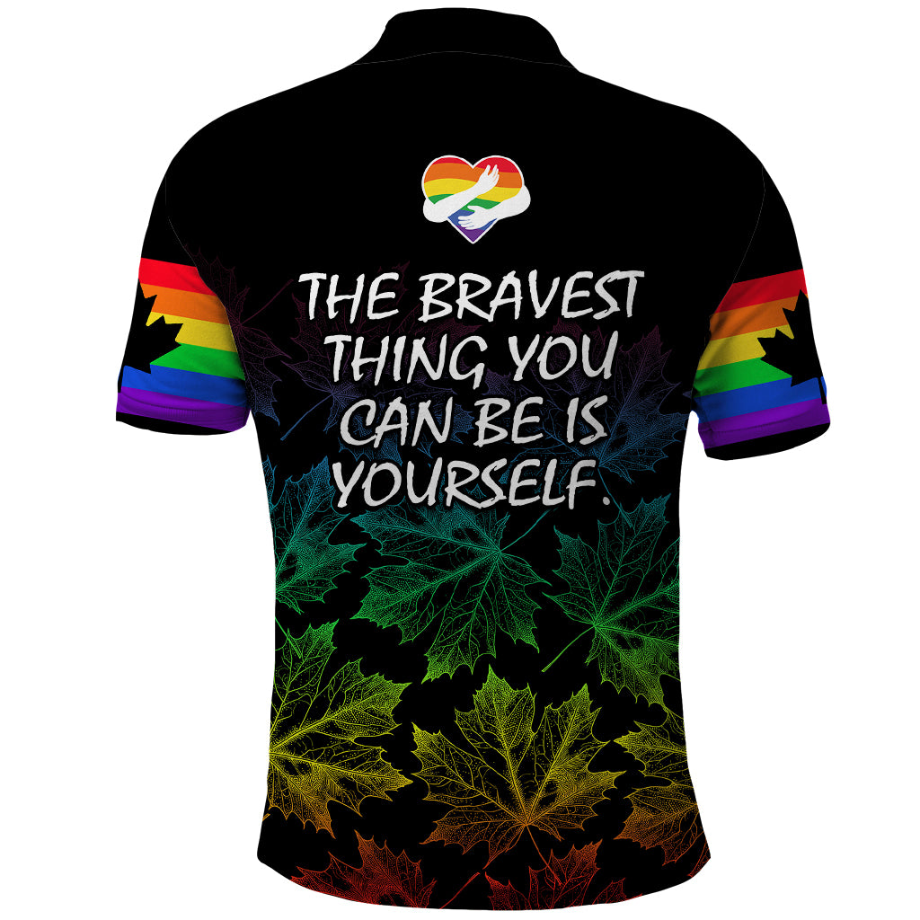 Canada LGBT History Month Polo Shirt Hugging Rainbow Maple Leaves - Wonder Print Shop
