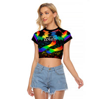 Canada LGBT History Month Raglan Cropped T Shirt Hugging Rainbow Maple Leaves - Wonder Print Shop