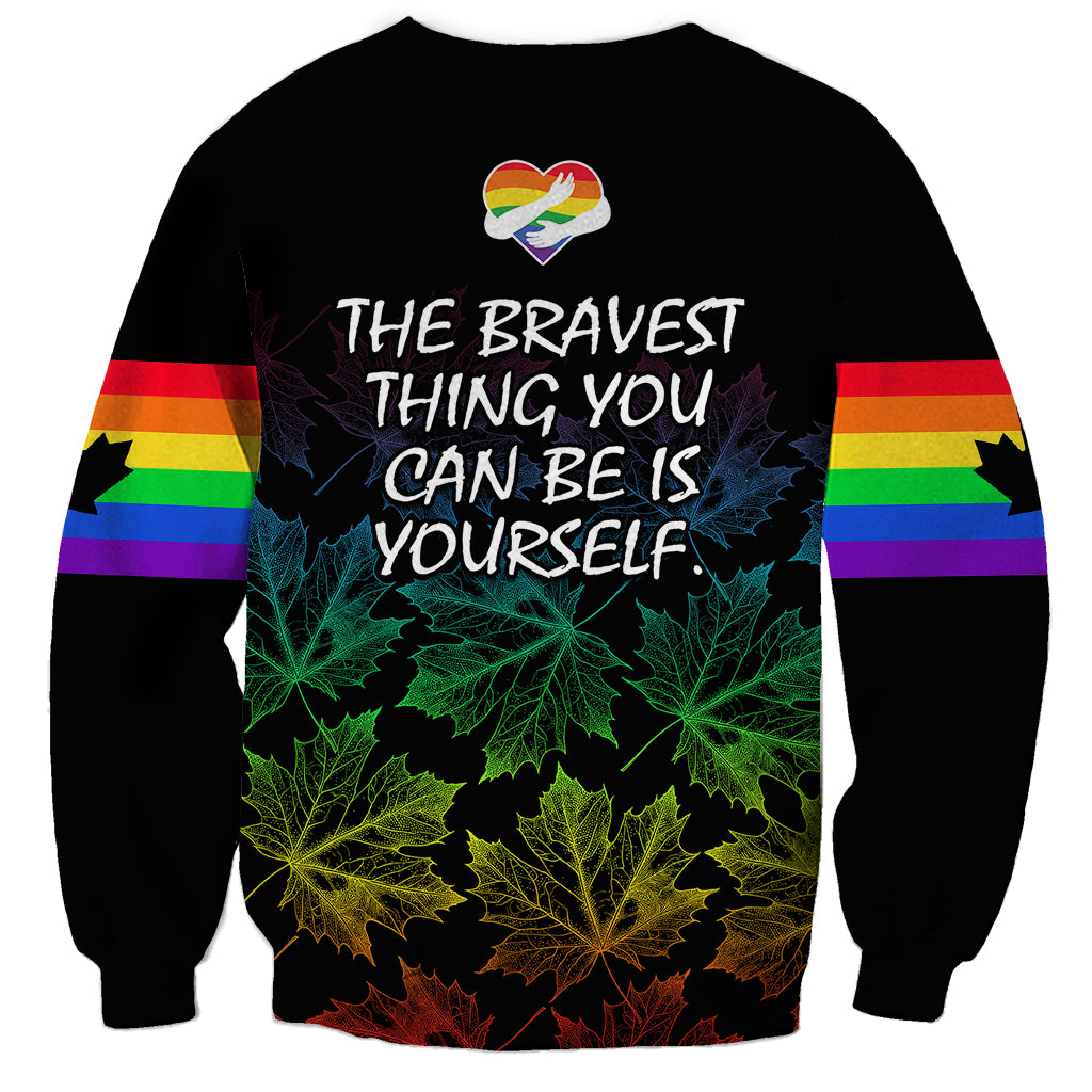 Canada LGBT History Month Sweatshirt Hugging Rainbow Maple Leaves - Wonder Print Shop