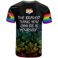 Canada LGBT History Month T Shirt Hugging Rainbow Maple Leaves - Wonder Print Shop