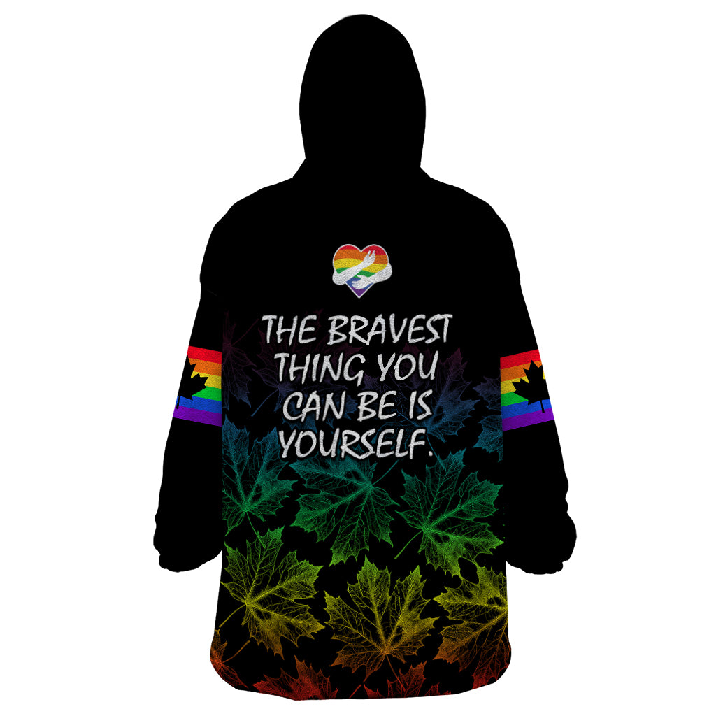Canada LGBT History Month Wearable Blanket Hoodie Hugging Rainbow Maple Leaves - Wonder Print Shop