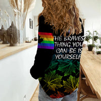 Canada LGBT History Month Women Casual Shirt Hugging Rainbow Maple Leaves - Wonder Print Shop