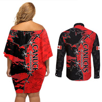 Canada Womens Soccer Couples Matching Off Shoulder Short Dress and Long Sleeve Button Shirts Go Canucks Maple Leaf 2023 LT9 - Wonder Print Shop