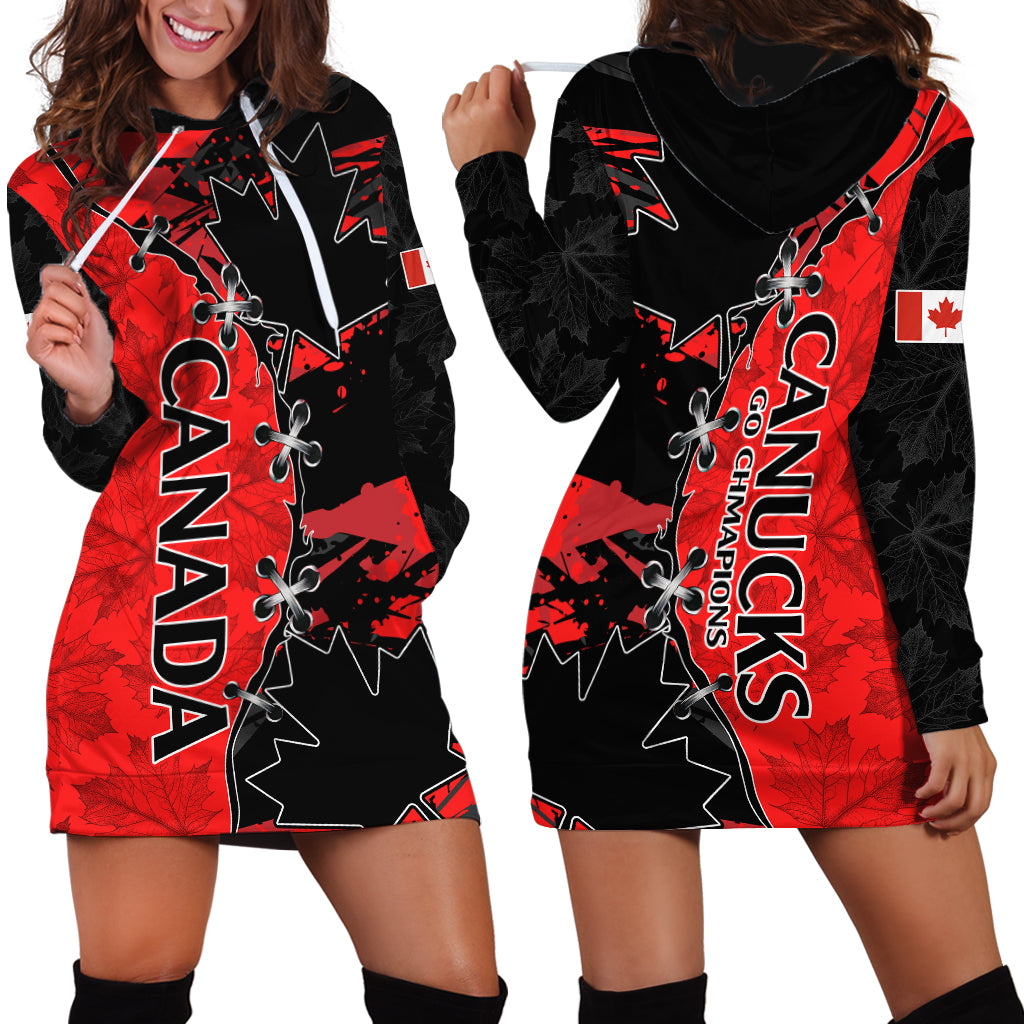 Canada Womens Soccer Hoodie Dress Go Canucks Maple Leaf 2023 - Wonder Print Shop