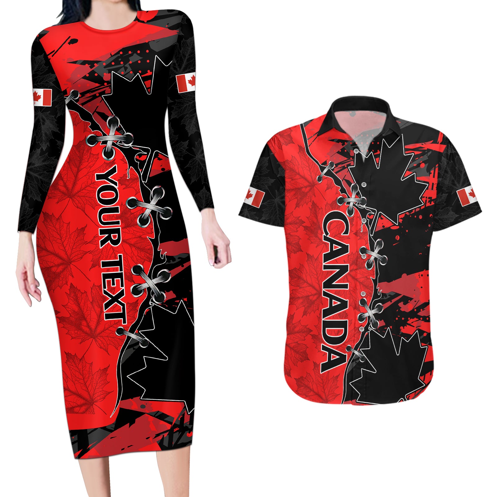 Custom Canada Womens Soccer Couples Matching Long Sleeve Bodycon Dress and Hawaiian Shirt Go Canucks Maple Leaf 2023 LT9 - Wonder Print Shop
