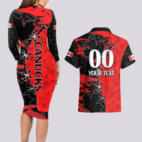 Custom Canada Womens Soccer Couples Matching Long Sleeve Bodycon Dress and Hawaiian Shirt Go Canucks Maple Leaf 2023 LT9 - Wonder Print Shop