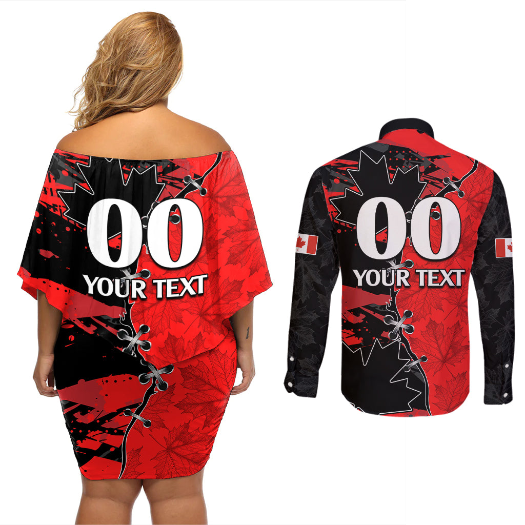 Custom Canada Womens Soccer Couples Matching Off Shoulder Short Dress and Long Sleeve Button Shirts Go Canucks Maple Leaf 2023 LT9 - Wonder Print Shop