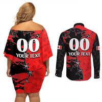 Custom Canada Womens Soccer Couples Matching Off Shoulder Short Dress and Long Sleeve Button Shirts Go Canucks Maple Leaf 2023 LT9 - Wonder Print Shop
