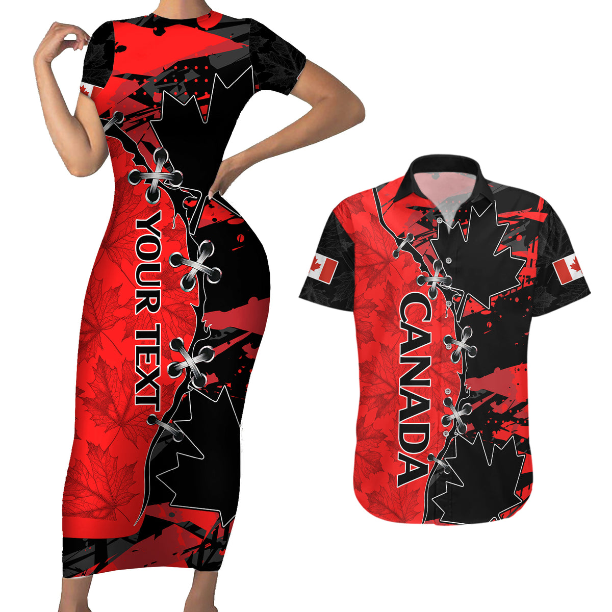 Custom Canada Womens Soccer Couples Matching Short Sleeve Bodycon Dress and Hawaiian Shirt Go Canucks Maple Leaf 2023 LT9 - Wonder Print Shop