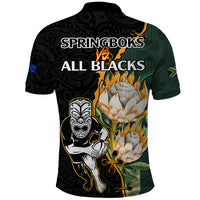 South Africa Protea and New Zealand Polo Shirt Go All Black-Springboks Rugby with Kente And Maori - Wonder Print Shop
