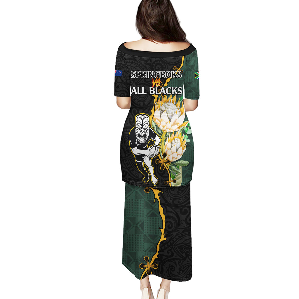 South Africa Protea and New Zealand Puletasi Go All Black-Springboks Rugby with Kente And Maori - Wonder Print Shop