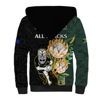 South Africa Protea and New Zealand Sherpa Hoodie Go All Black-Springboks Rugby with Kente And Maori - Wonder Print Shop