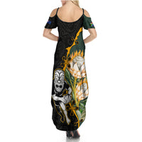 South Africa Protea and New Zealand Summer Maxi Dress Go All Black-Springboks Rugby with Kente And Maori - Wonder Print Shop