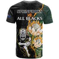 South Africa Protea and New Zealand T Shirt Go All Black-Springboks Rugby with Kente And Maori - Wonder Print Shop