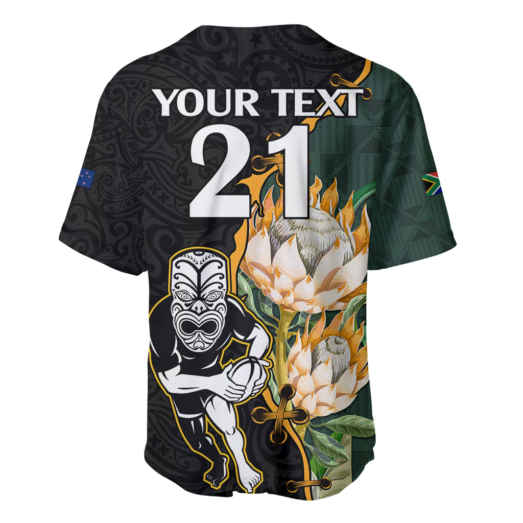 Custom South Africa Protea and New Zealand Baseball Jersey Go All Black-Springboks Rugby with Kente And Maori LT9 - Wonder Print Shop