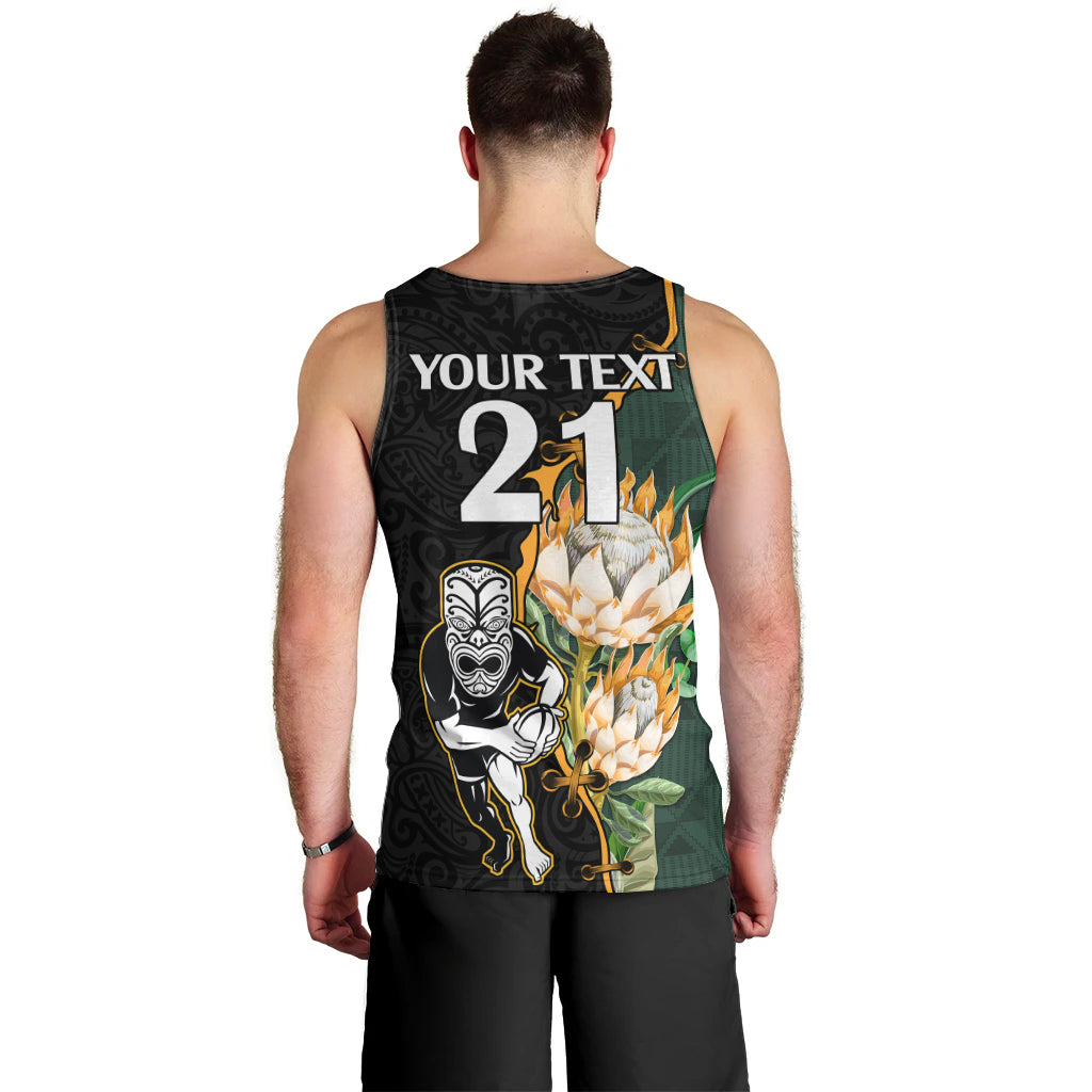 Custom South Africa Protea and New Zealand Men Tank Top Go All Black-Springboks Rugby with Kente And Maori LT9