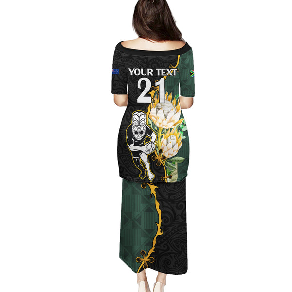 Custom South Africa Protea and New Zealand Polo Shirt Go All Black-Springboks Rugby with Kente And Maori LT9 main image 0