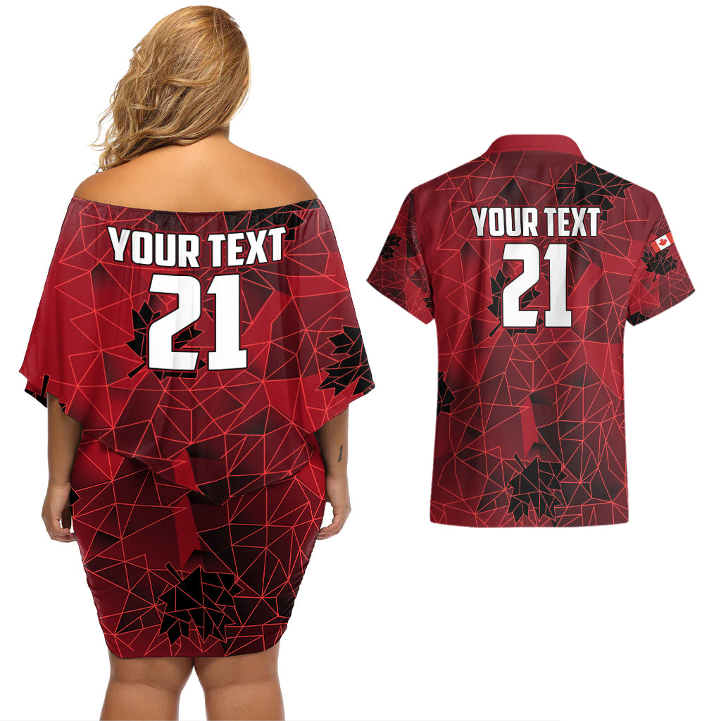 Custom Canada Soccer Couples Matching Off Shoulder Short Dress and Hawaiian Shirt Ladies Replica 2023 National Team LT9 - Wonder Print Shop