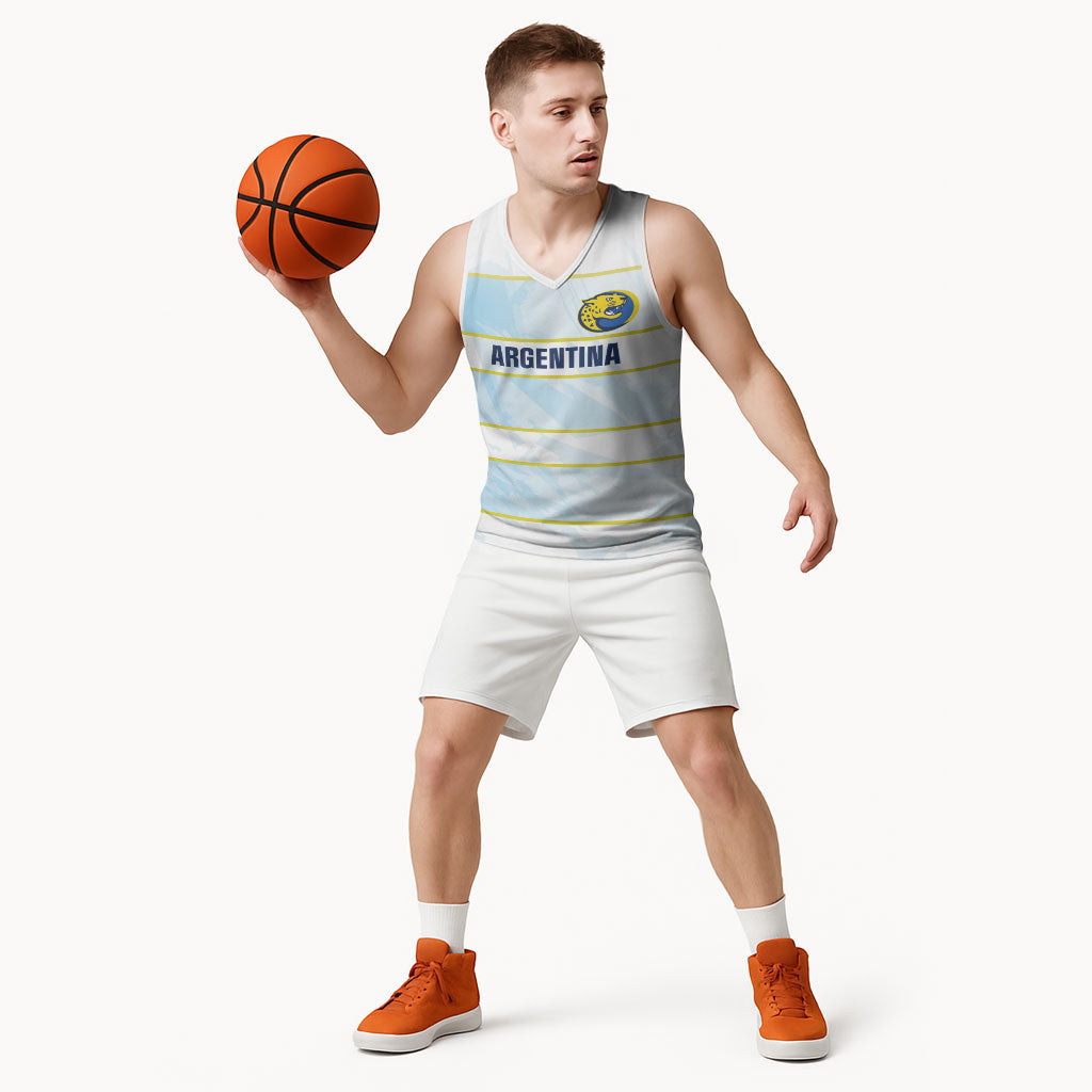 2026 Autumn Rugby Nations Argentina Custom Basketball Jersey Blue and White Stripes Pattern