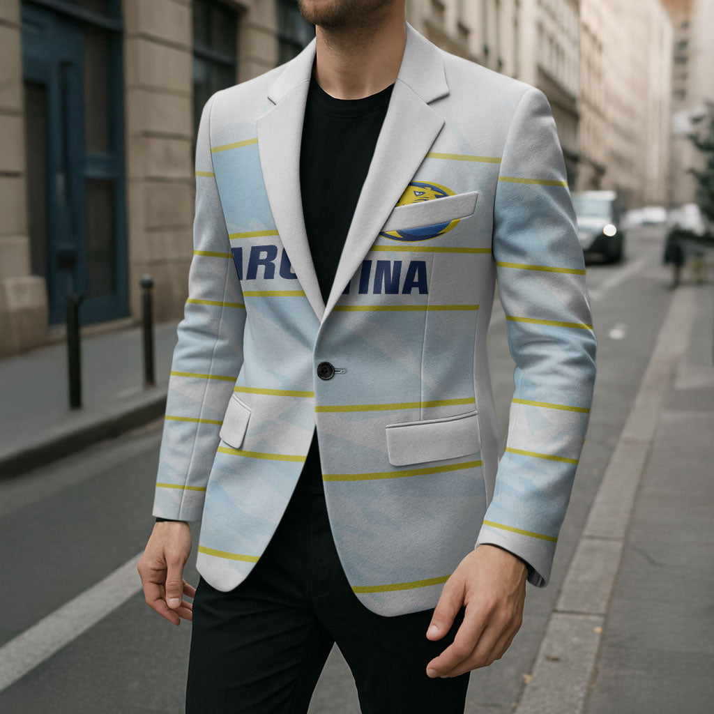 2026 Autumn Rugby Nations Argentina Custom Blazer Blue and White Stripes Pattern