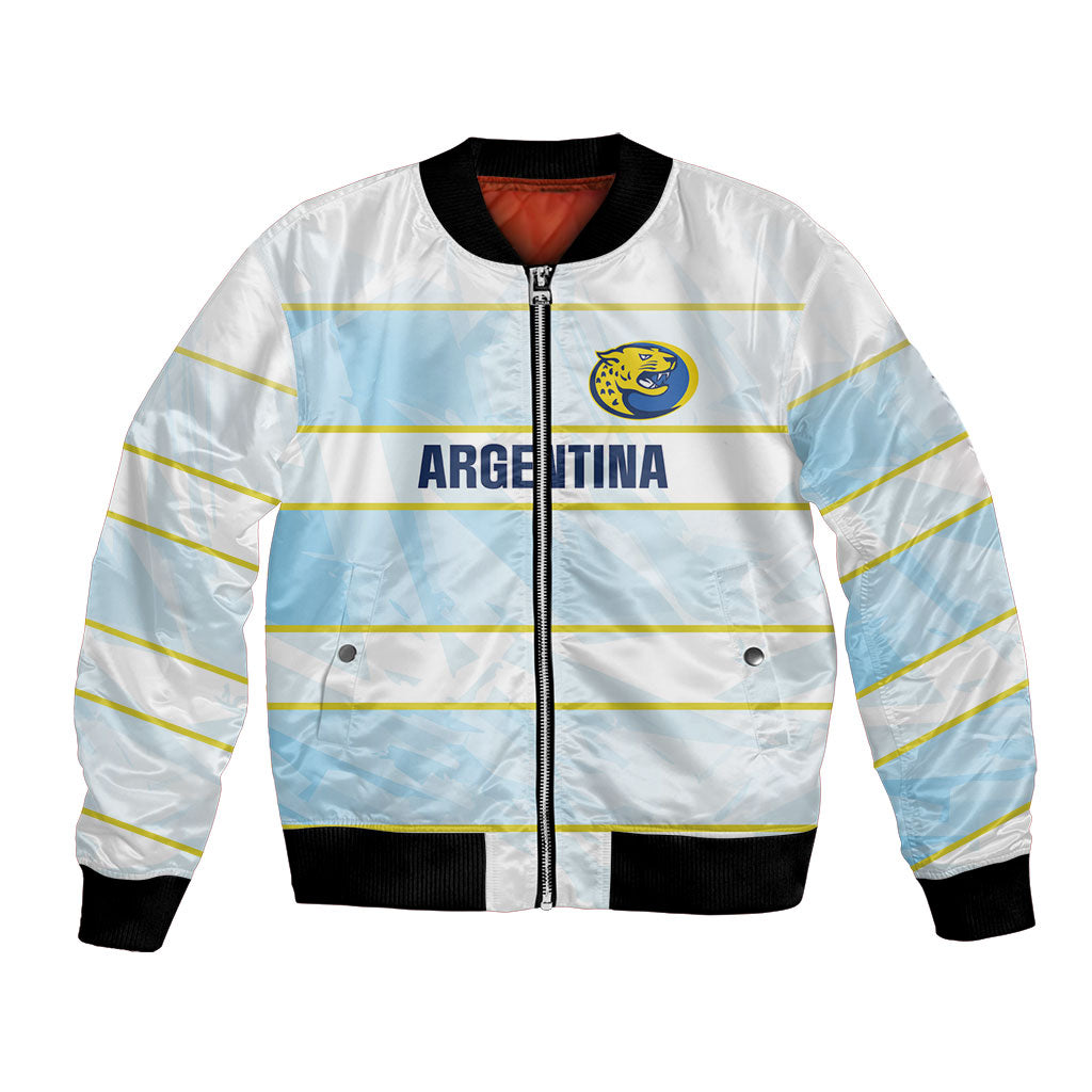2026 Autumn Rugby Nations Argentina Custom Bomber Jacket Blue and White Stripes Pattern