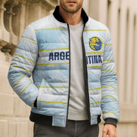 2026 Autumn Rugby Nations Argentina Custom Bomber Puffer Jacket Blue and White Stripes Pattern
