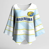2026 Autumn Rugby Nations Argentina Custom Kimono Sleeve Blouse Blue and White Stripes Pattern